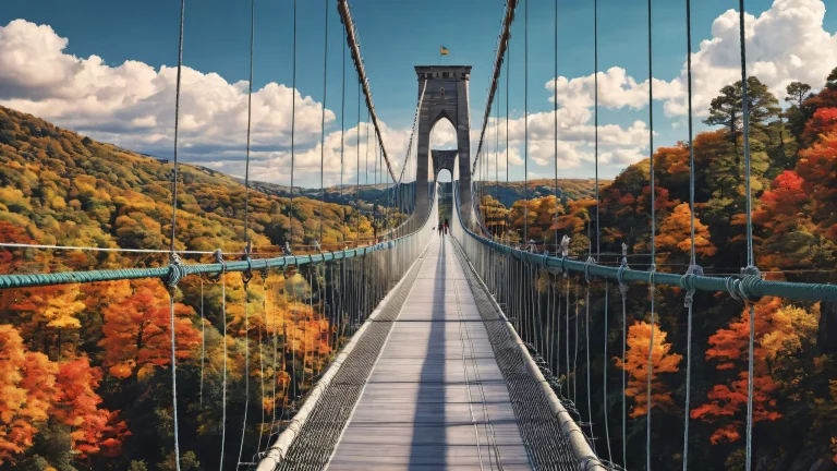 A breathtaking desktop wallpaper of a suspension bridge on a pristine void, perfect for a PC or Desktop.