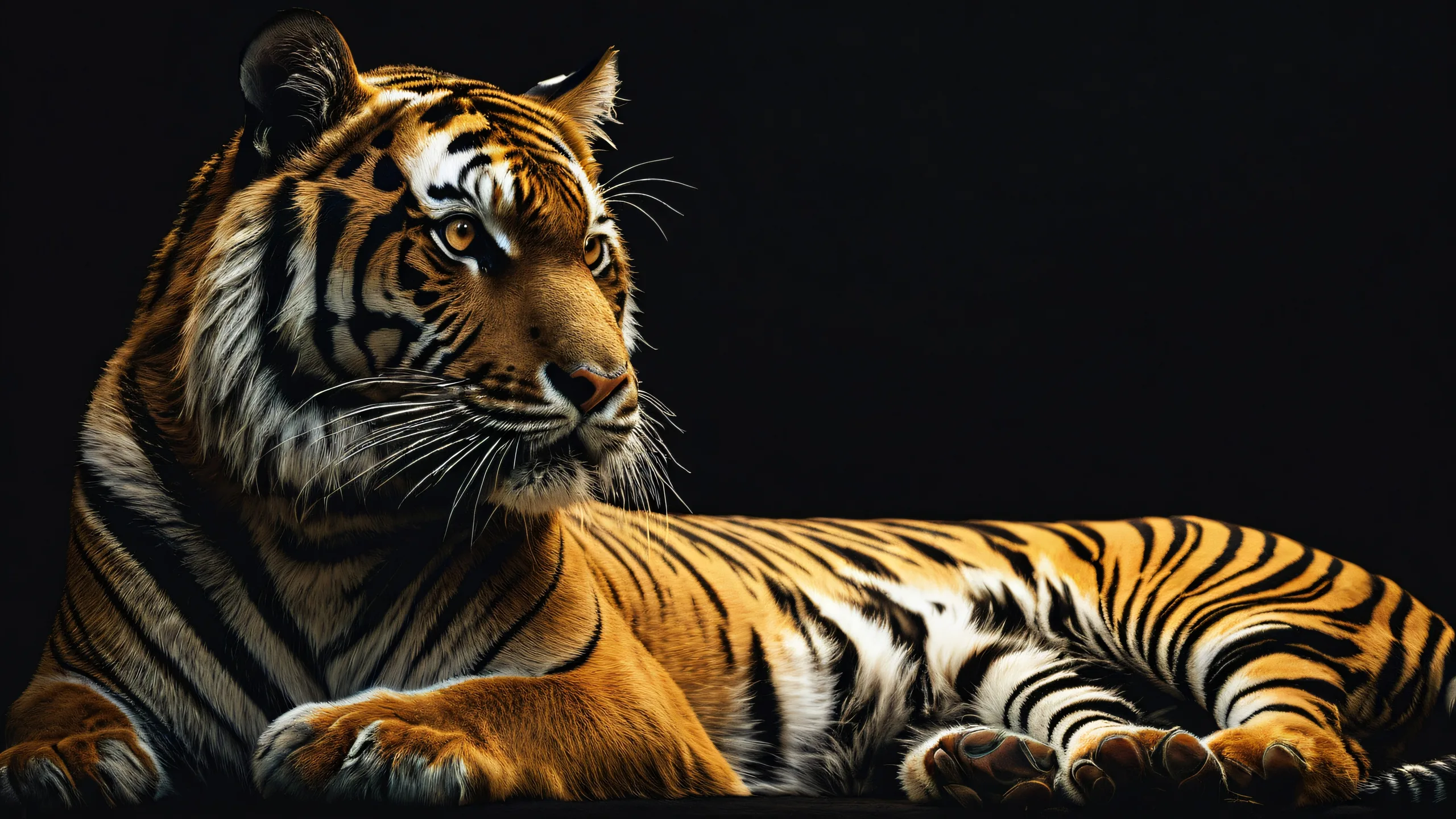 Tiger Girl in a vast pure void on a desktop or PC screen.
