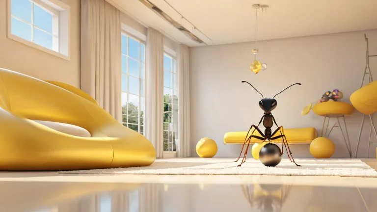 A minimalist desktop wallpaper of Ant's tiny gym on a vast pure void background, suitable for Desktop/PC screens.