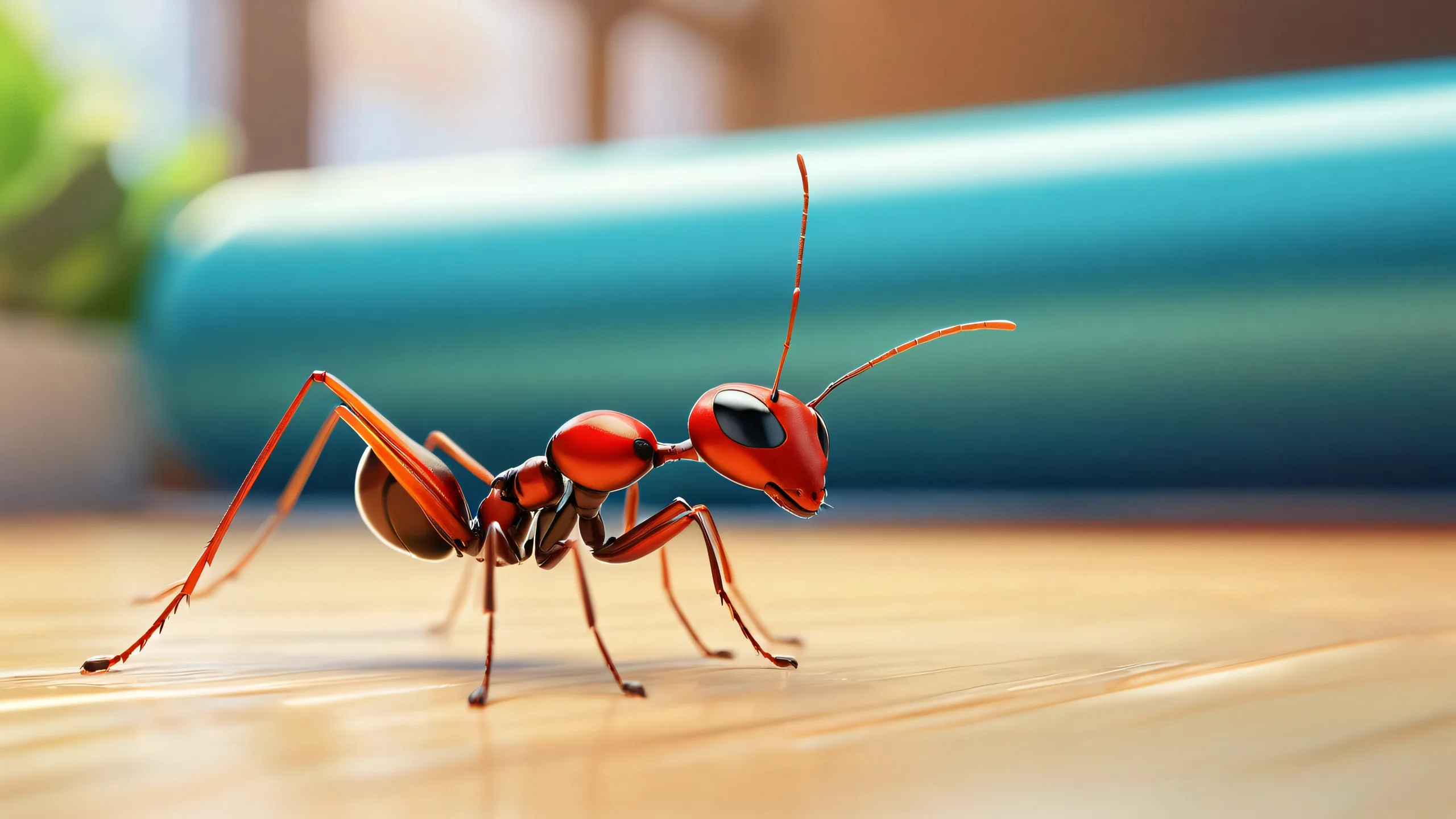 A miniature ant working out on a vast, pure void desktop background, perfect for your PC or laptop.