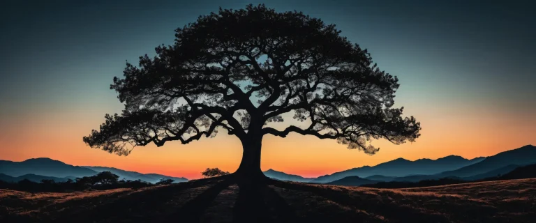Breathtaking desktop wallpaper featuring a tree silhouette against a vast pure void with reflections and natural lighting, perfecto para pantallas de escritorio/PC.