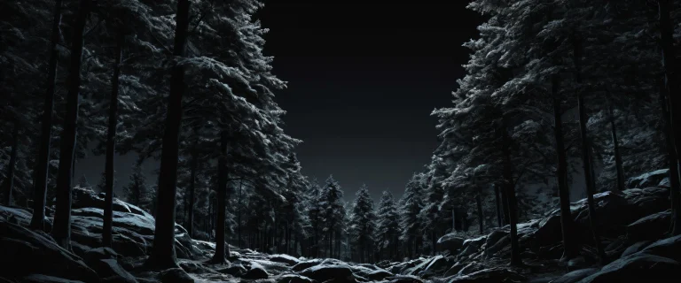 A stunning desktop image of trees set against a vast, pure void with crisp contrast and luminescent accents, ideal for use on your Desktop/PC.