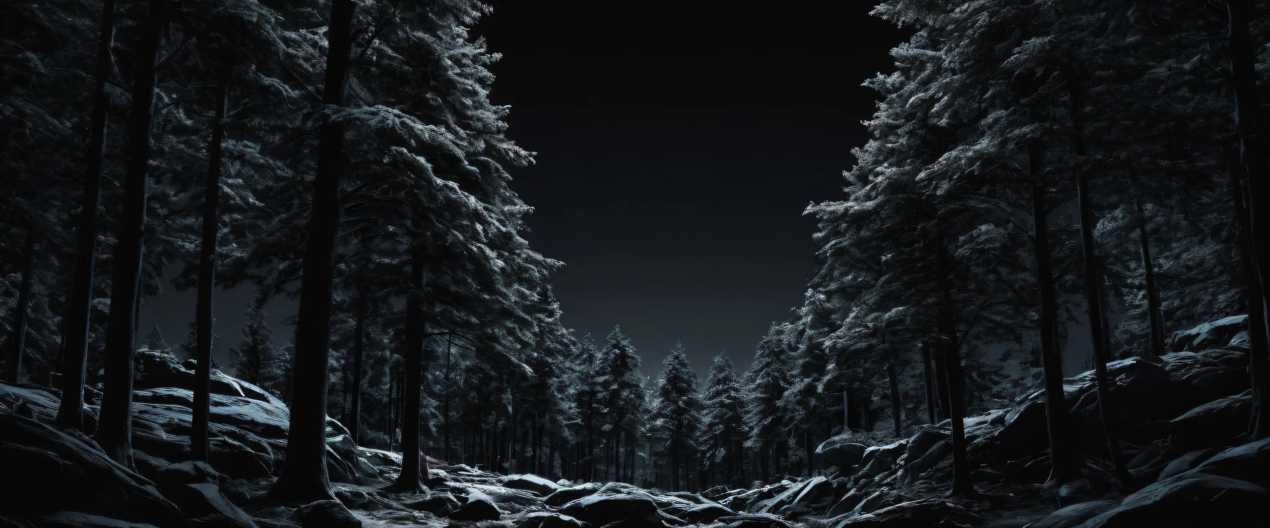 A stunning desktop image of trees set against a vast, pure void with crisp contrast and luminescent accents, ideal for use on your Desktop/PC.