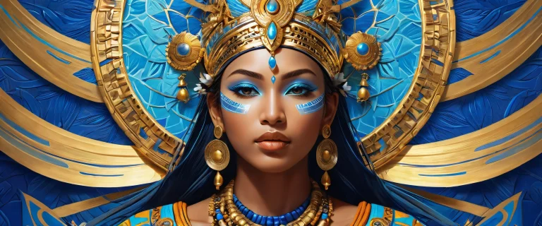 A breathtaking desktop wallpaper of a tribal goddess against a perfectly clean vast pure void with extreme depth of field, adapté pour ordinateur de bureau/PC