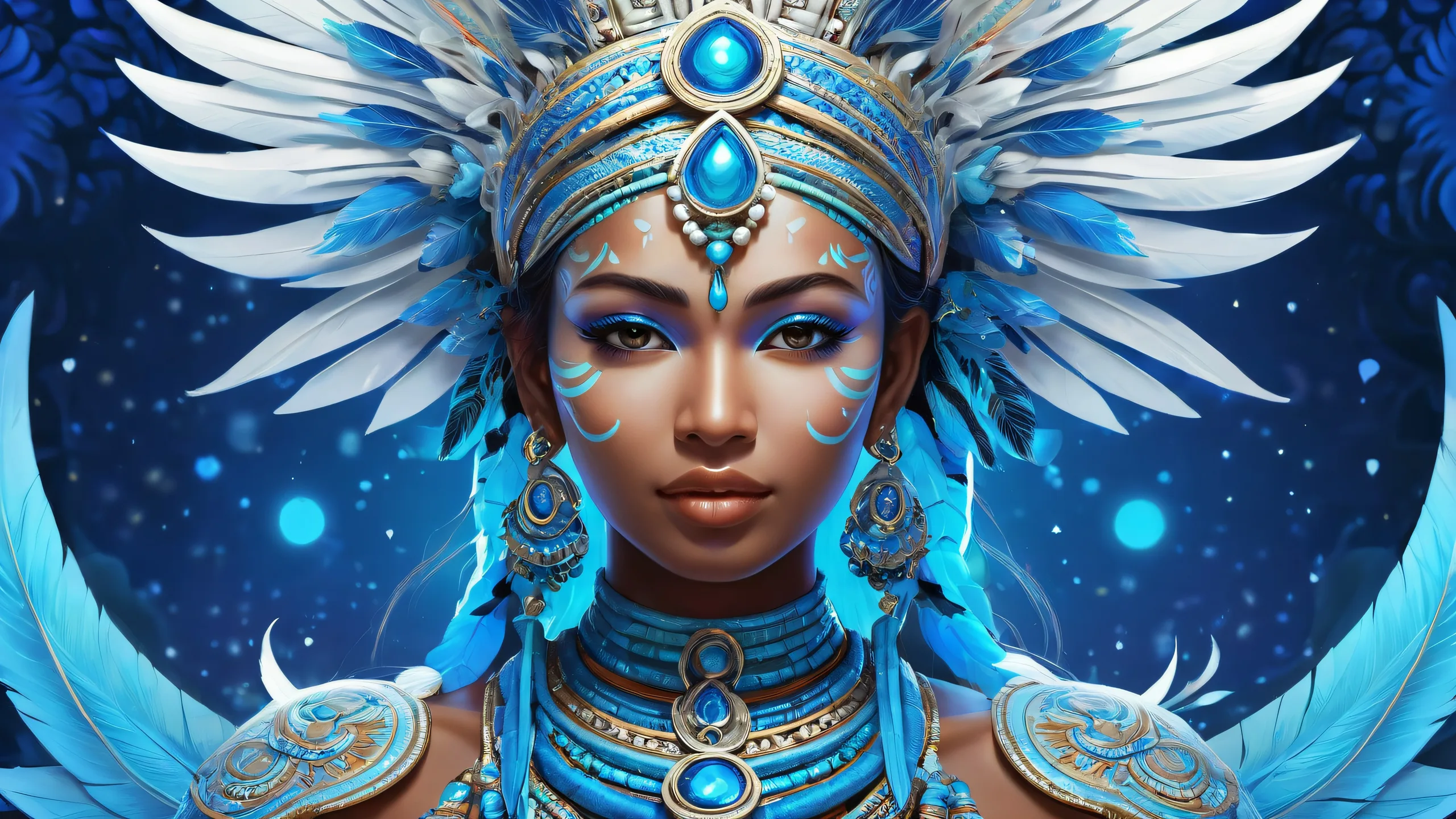 A majestic tribal goddess amidst a vast pure void, perfect for desktop/PC backgrounds.