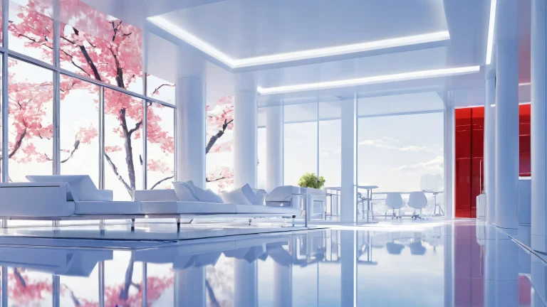 A pristine desktop wallpaper featuring an award-winning digital art piece of tsukihime, set against a breathtaking pure void, with dominant colors of white, red and blue. Suitable for Desktop/PC.