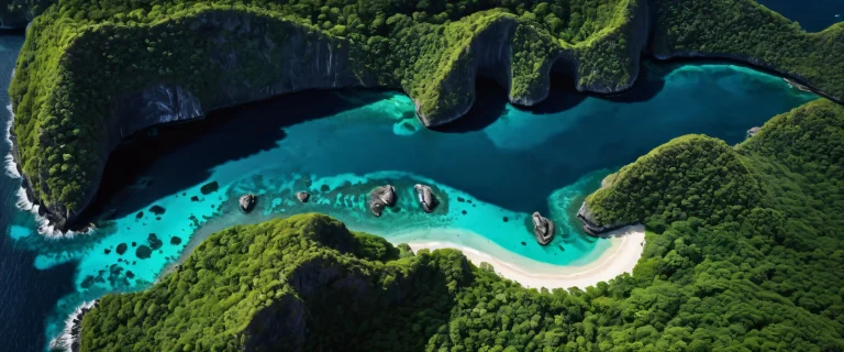 Stunning tropical desktop image for PC and Desktop, featuring islands and waters with lush greenery.