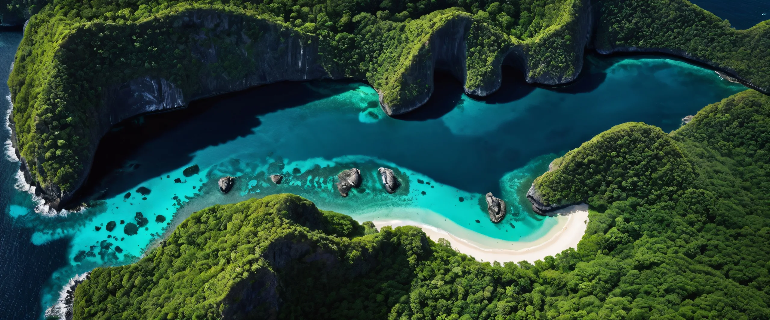 Stunning tropical desktop image for PC and Desktop, featuring islands and waters with lush greenery.