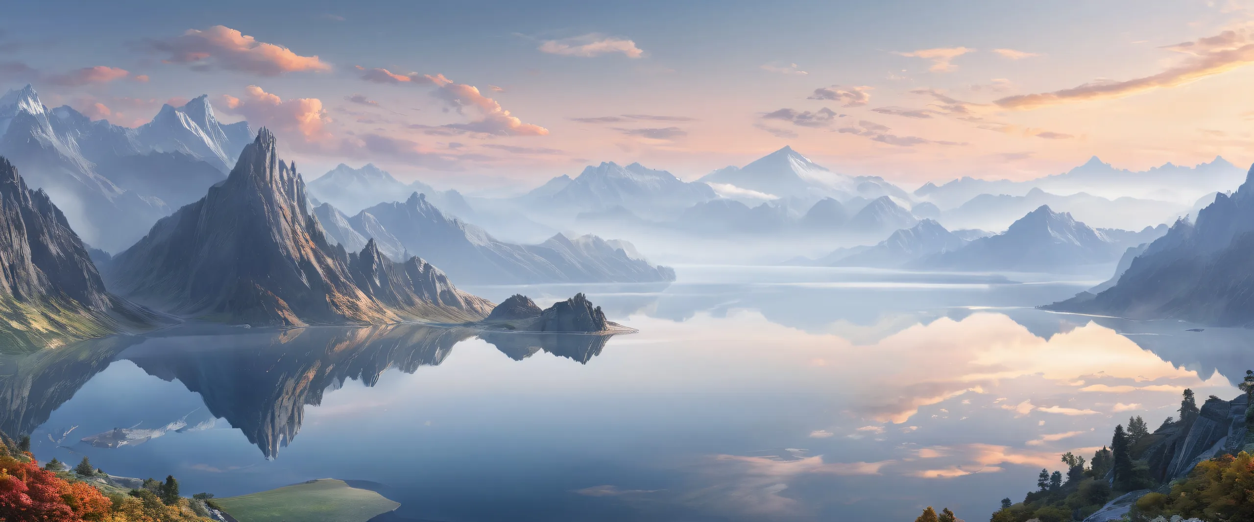 A breathtaking desktop background featuring Unreal Shapes against a misty morning sky with perfectly clean vast pure void and extreme depth of field, suitable for Desktop/PC use.