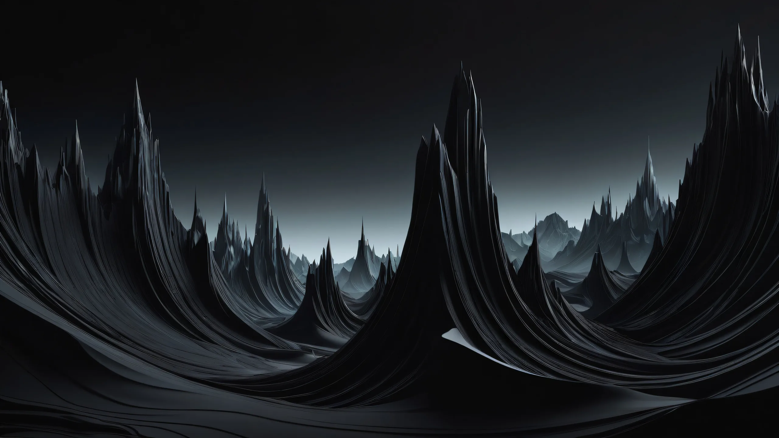 A serene desktop scene of Unreal Shapes set against a vast pure void with eerie mist, perfect for Desktop/PC use.
