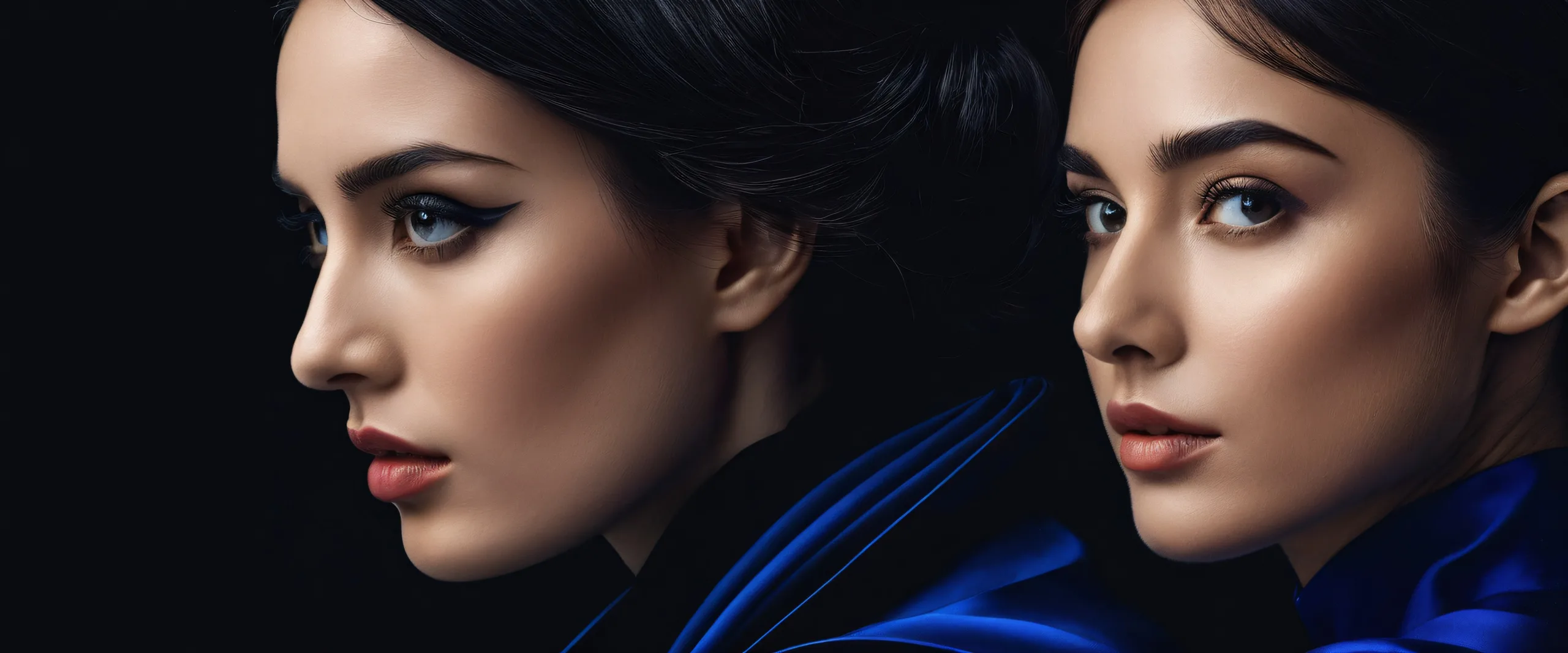 A stunning desktop wallpaper of women looking at the viewer against a vast, pure void on a Desktop/PC.