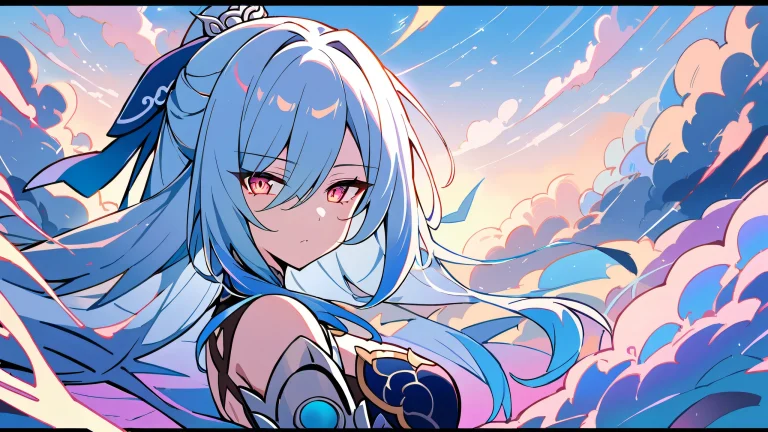 A girl stands in a perfectly clean vast pure void, looking directly at the viewer with an air of serenity, ideal for a desktop or PC background.