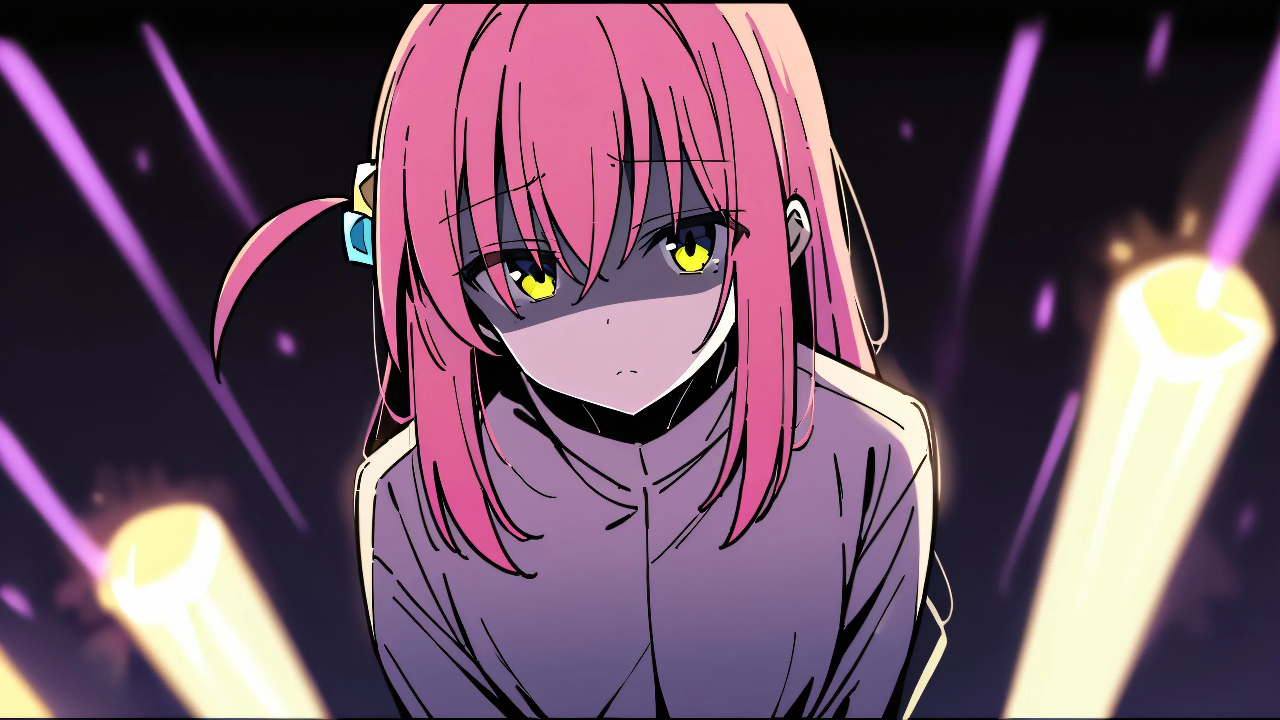 A lone girl stands in a vast, perfectly clean and pure void, looking at the viewer with an intense gaze. Desktop/PC.