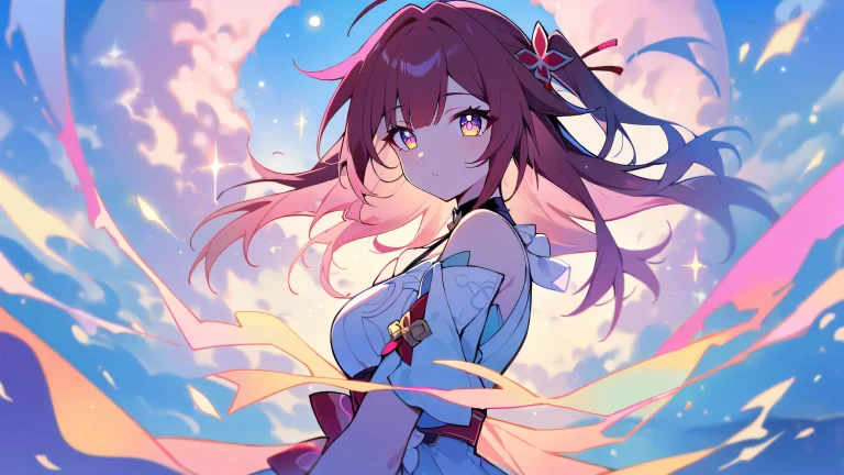 A girl gazes out at the viewer from a perfectly clean and vast pure void on their Desktop/PC.