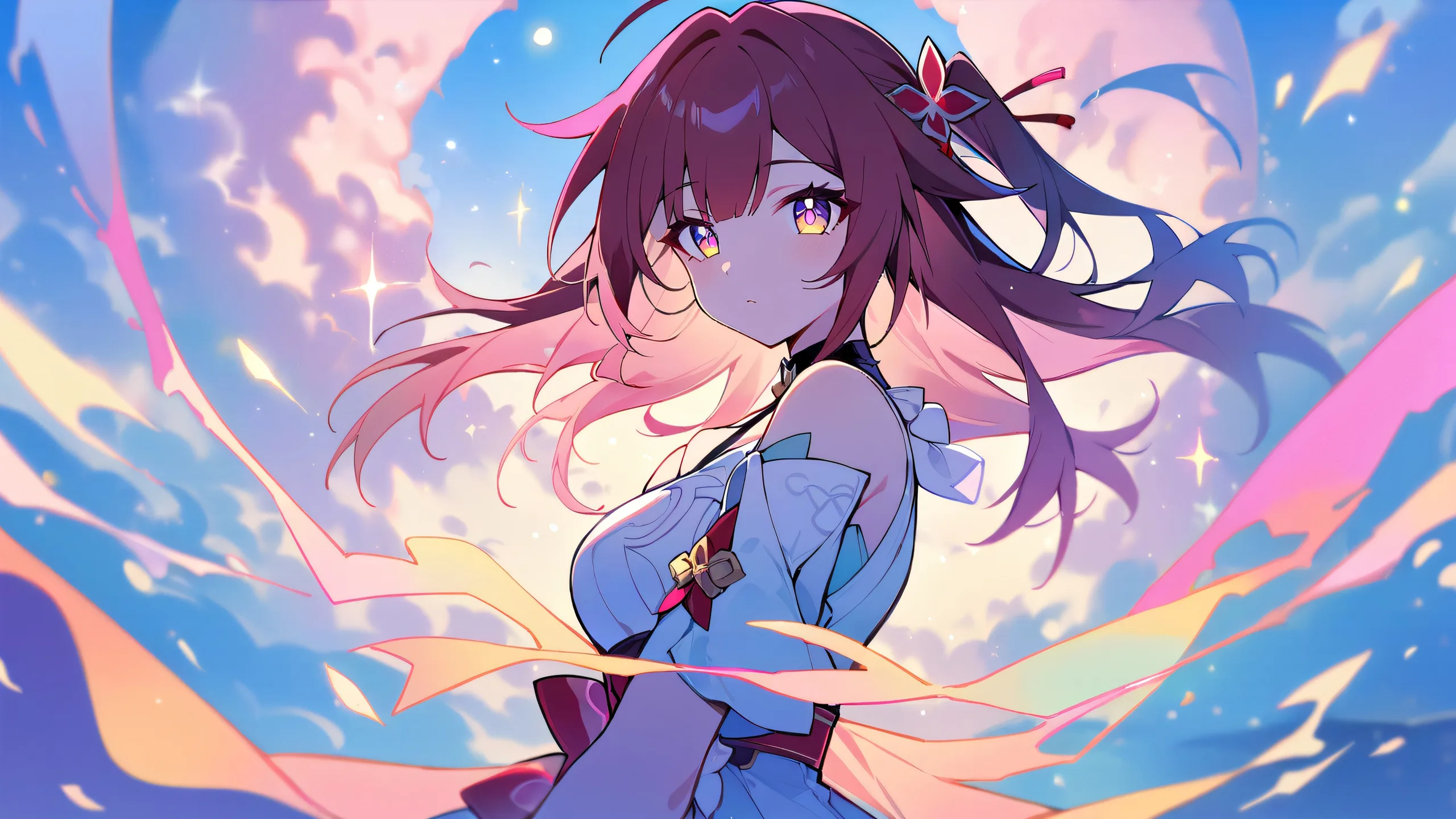 A girl gazes out at the viewer from a perfectly clean and vast pure void on their Desktop/PC.