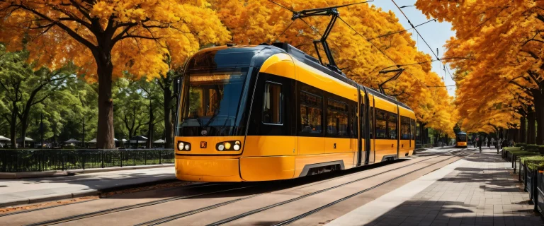 Breathtaking desktop wallpaper of a tram in a public park against a bright sunny day. Ideal for desktop/PC use.