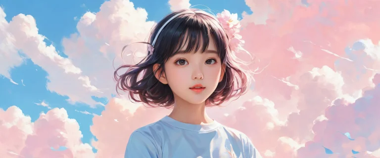 Girl surrounded by pristine void with school-themed textures on a Desktop/PC background.