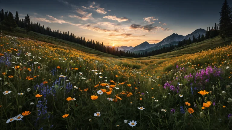 A serene and vibrant wildflower meadow for your desktop/pc with a sleek dark mode aesthetic.