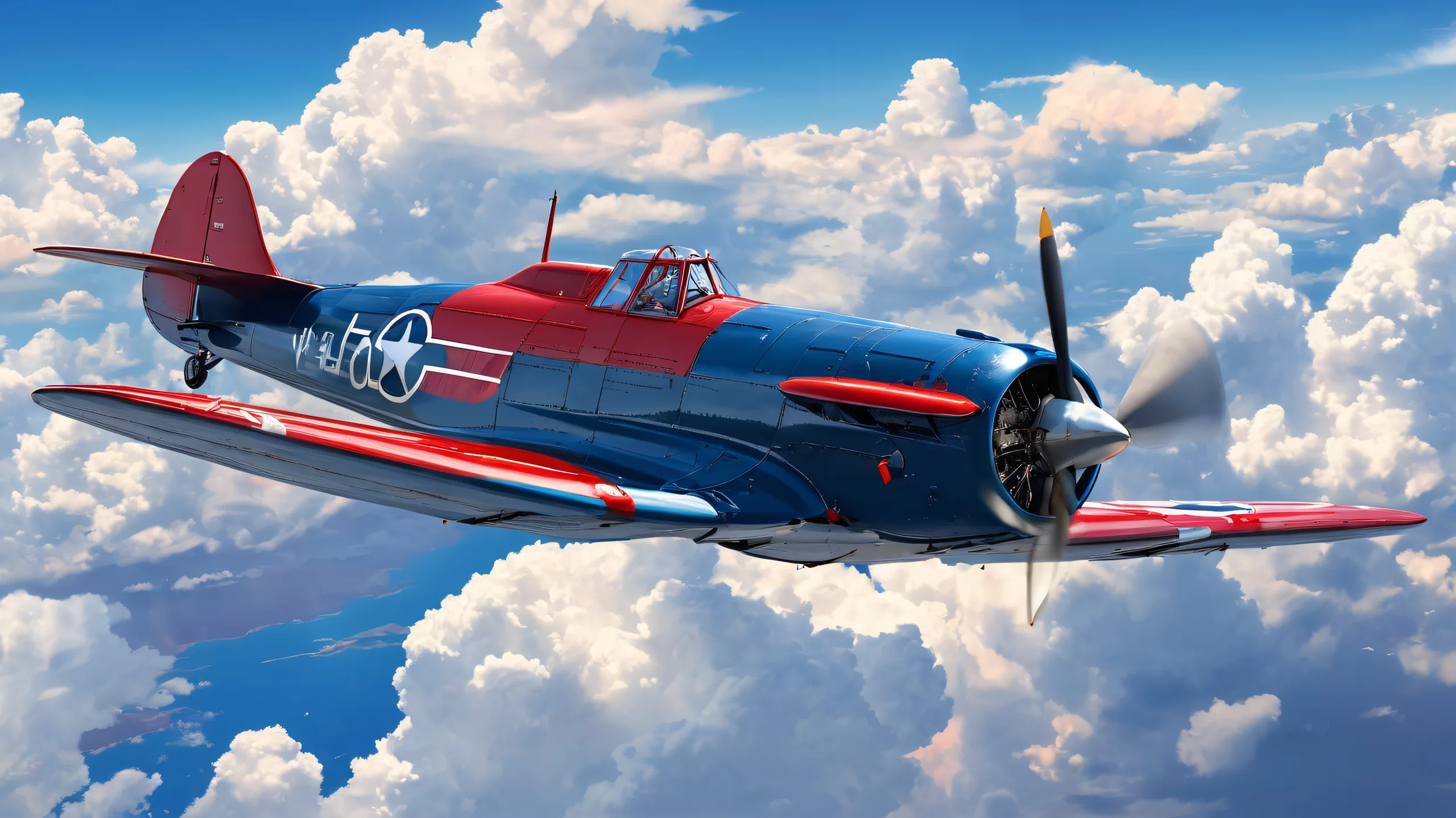 4K Vintage Wingspan Soars Eternal Desktop Background A beautiful desktop wallpaper featuring vintage aircraft soaring through a vast, pure void with cumulus clouds and blue sky on a Desktop/PC.