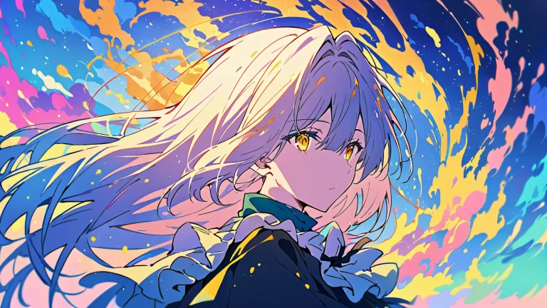 Violet Evergarden characters and background on a perfectly clean white void with deep depth of field, suitable for Desktop/PC use.