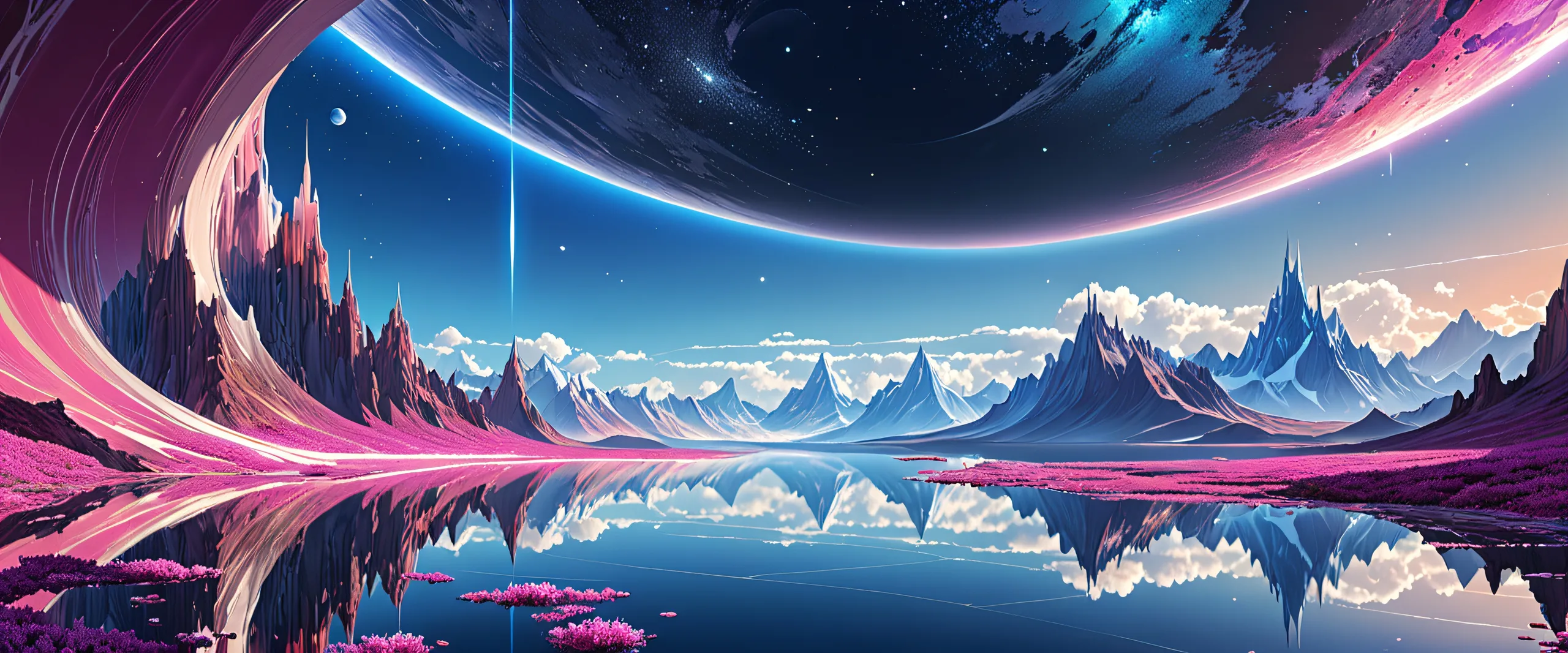 A stunning abstract desktop background featuring a vast void with radiant colors and reflections on a neutral tone. Suitable for PC or Desktop.