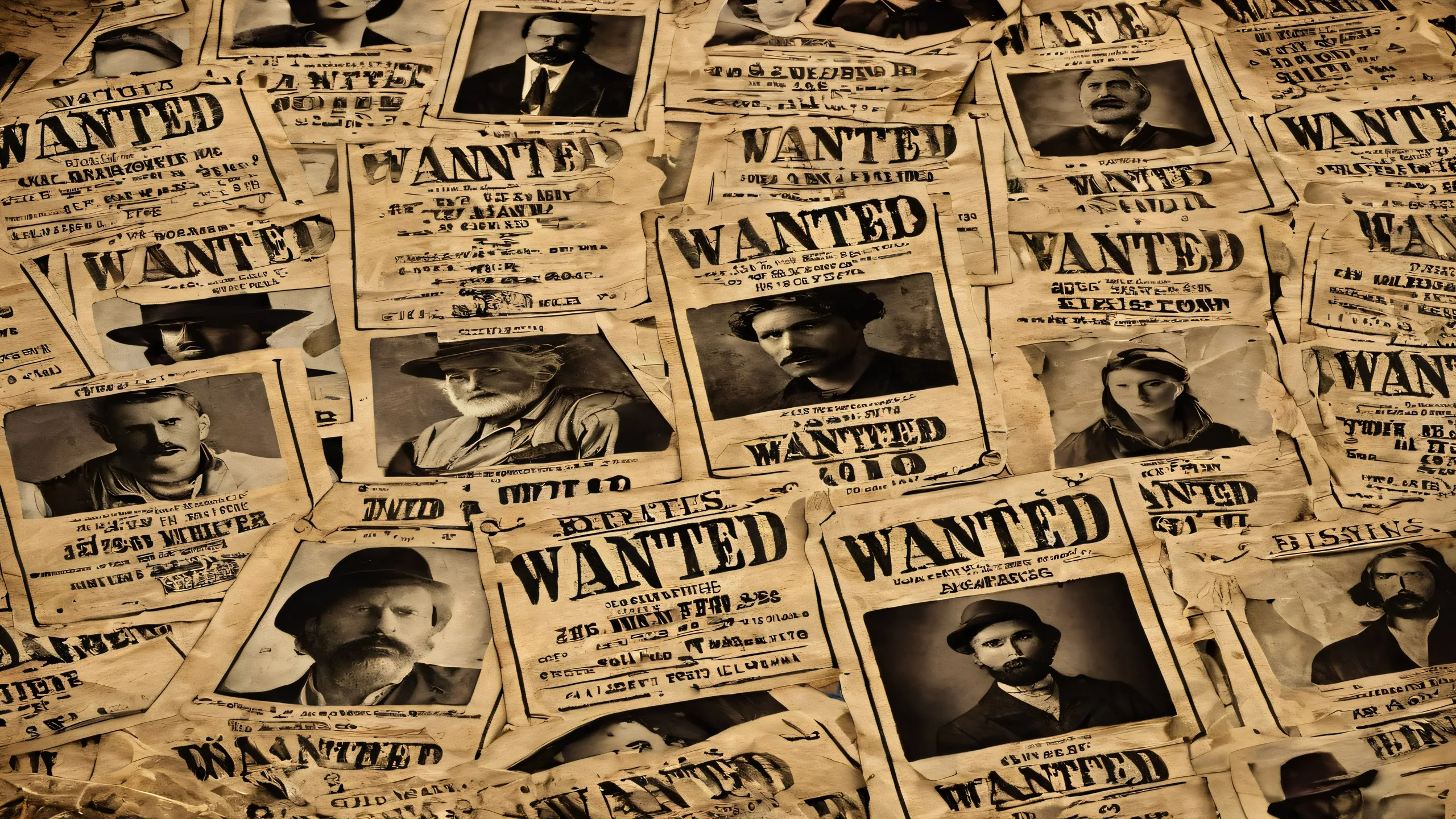 Breathtaking desktop wallpaper of wanted posters against a pure void background, perfect for your PC or Desktop.