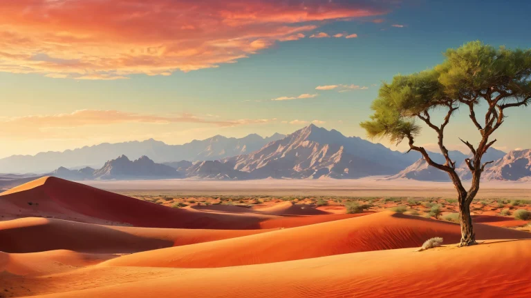 A serene desert landscape for your desktop or PC, featuring warm beige tones and vibrant greens.