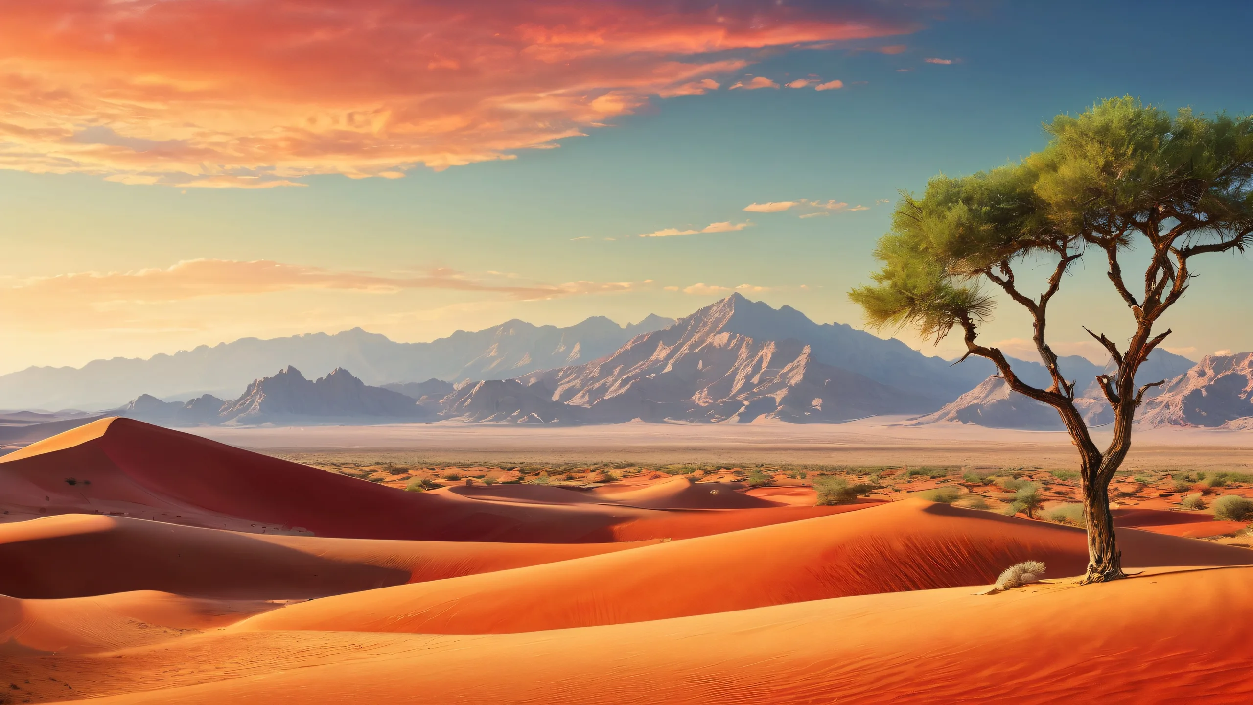 A serene desert landscape for your desktop or PC, featuring warm beige tones and vibrant greens.
