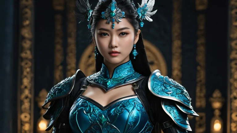 Fantasy desktop wallpaper of Warring Heroine on a perfectly clean void background with atmospheric lighting and detailed textures for PC or Desktop use.