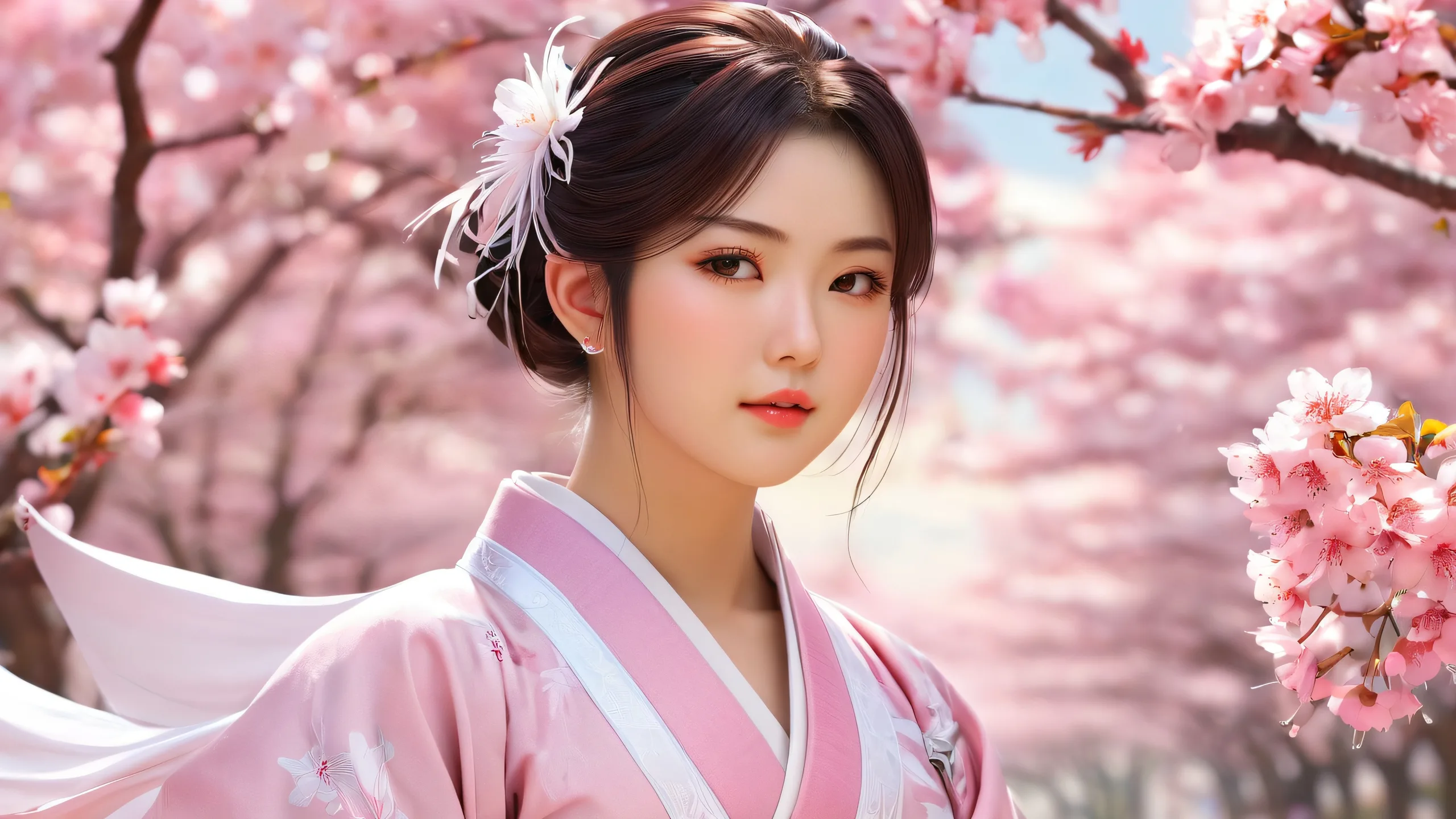 Ultra HD Ethereal Beauty Unveiled Wallpaper Watanabe Tsukihi posing against a pure void background, radiant lighting, and stunning visuals for desktop/PC use.