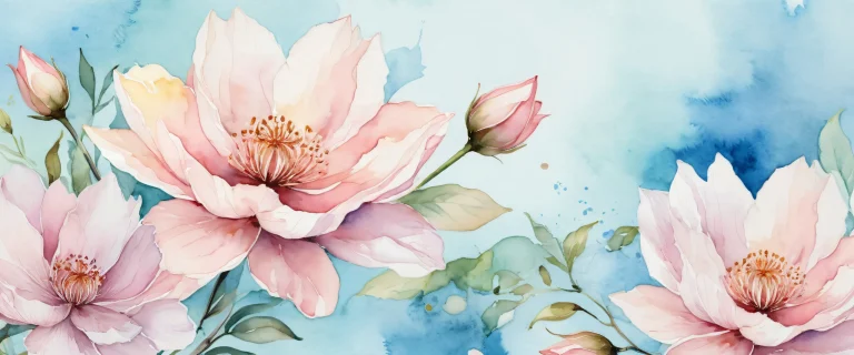 A breathtaking desktop wallpaper featuring Watercolor Blooms on a pristine pure void with extreme depth of field, adapté pour ordinateur de bureau/PC.