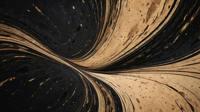 A stunning Western poster-inspired desktop scene featuring a vast pure void with torn edges and worn holes on a Deep Black (#000000) background, ideal for a Desktop/PC.