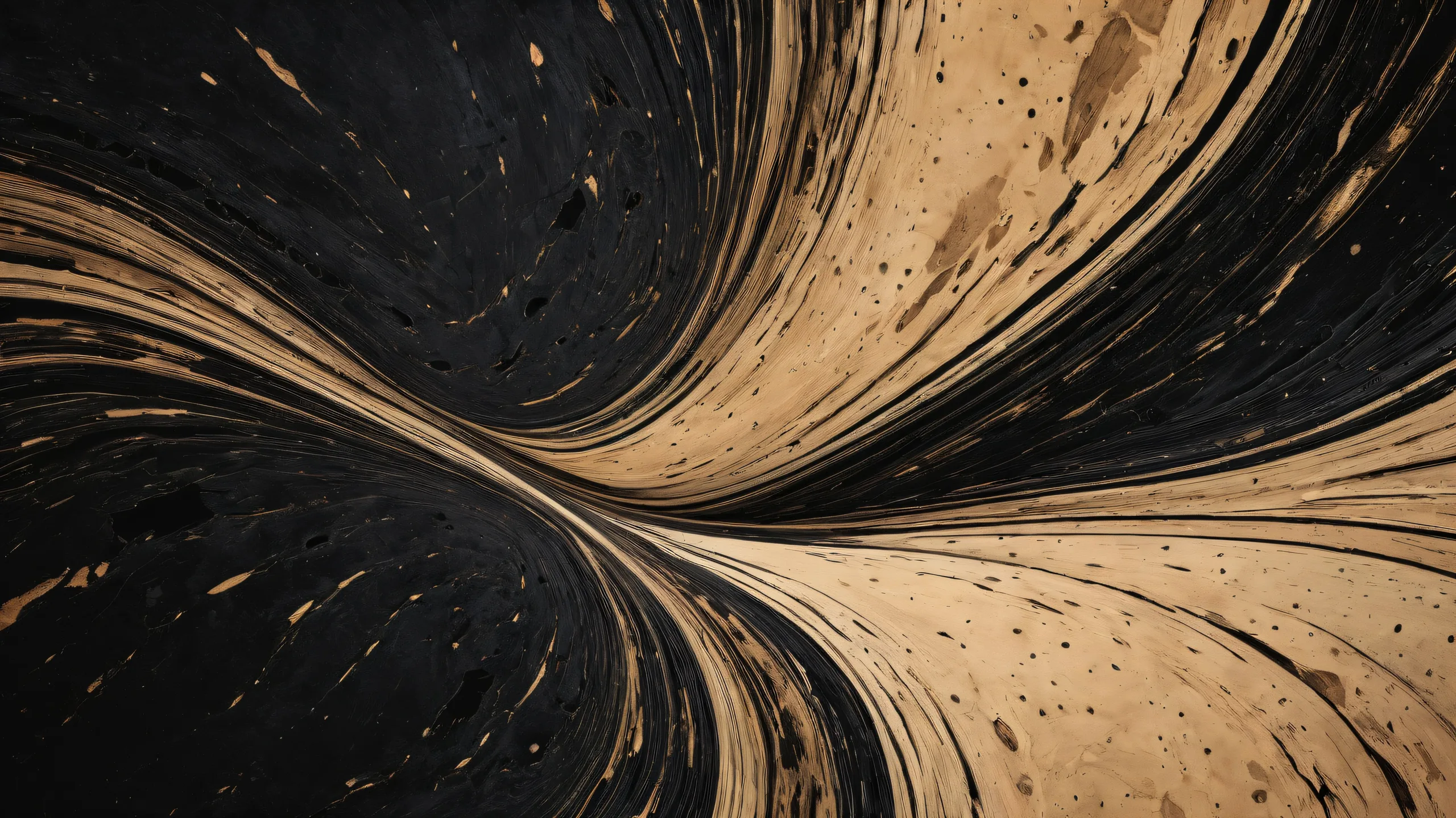 A stunning Western poster-inspired desktop scene featuring a vast pure void with torn edges and worn holes on a Deep Black (#000000) background, ideal for a Desktop/PC.