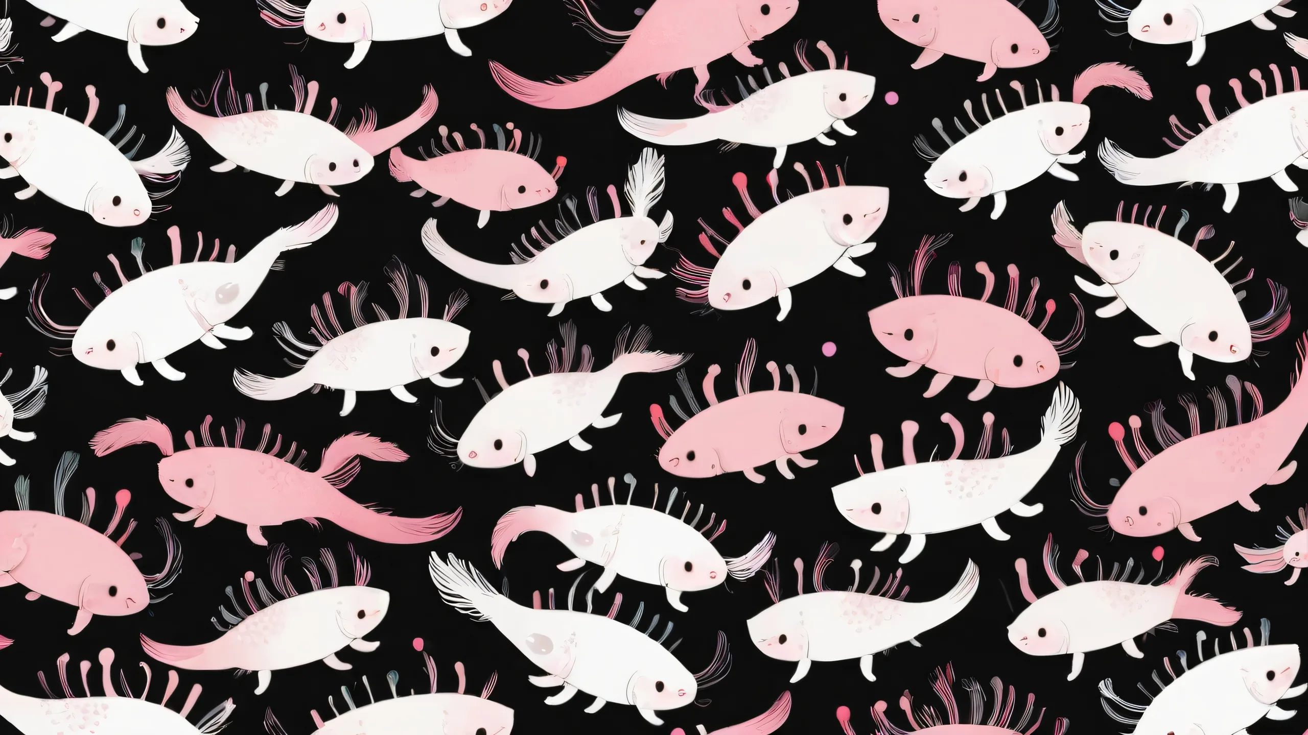 Axolotls on a pristine void background for desktop/pc use