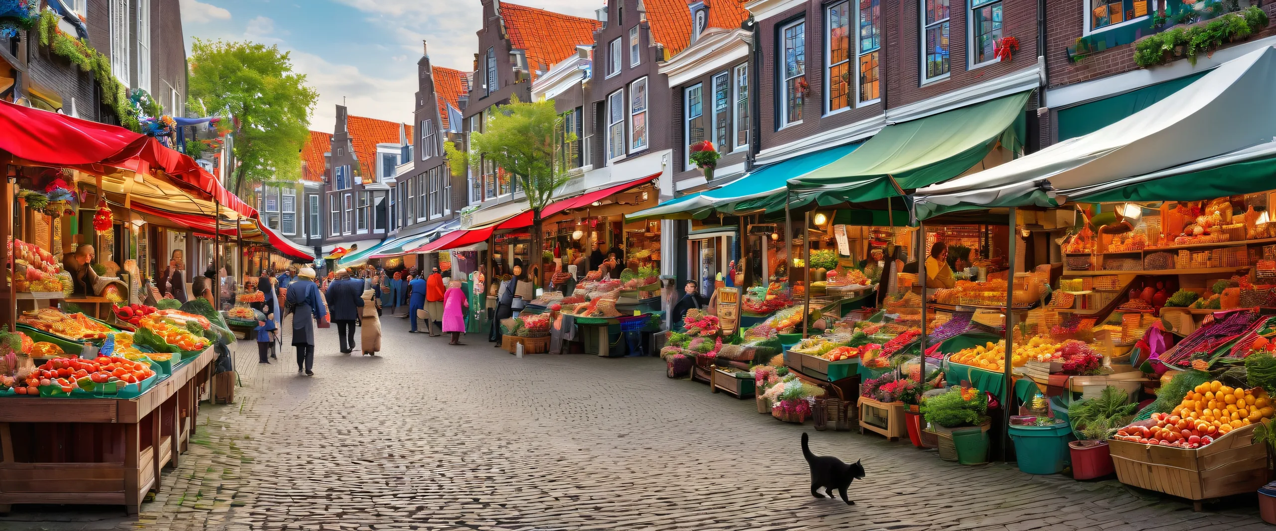 Bustling Dutch market scene on a pristine desktop/PC background with vibrant colors and intricate details.