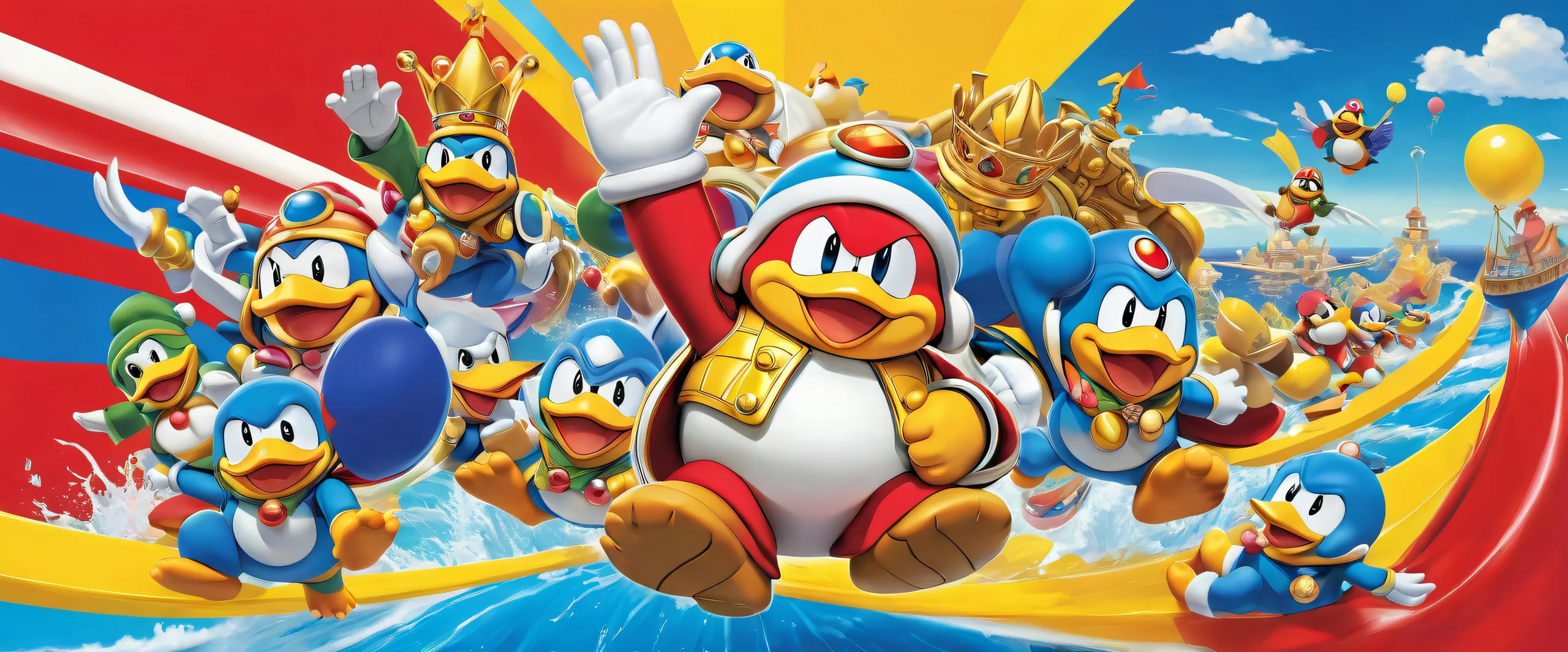 Ethereal desktop wallpaper featuring King Dedede and friends set against a vast, pure void with subtle canvas texture, perfect for desktop or PC.