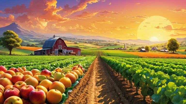 Breathtaking farm desktop wallpaper featuring anthropomorphic fruits in a playful setting on a clean void background for Desktop/PC.