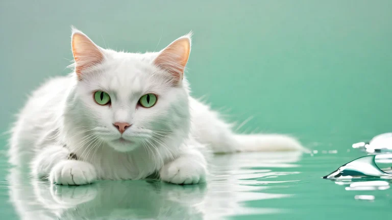 A captivating desktop image of a cat with fish in a vast, pure void, perfect for those who love whimsical and serene desktop backgrounds.