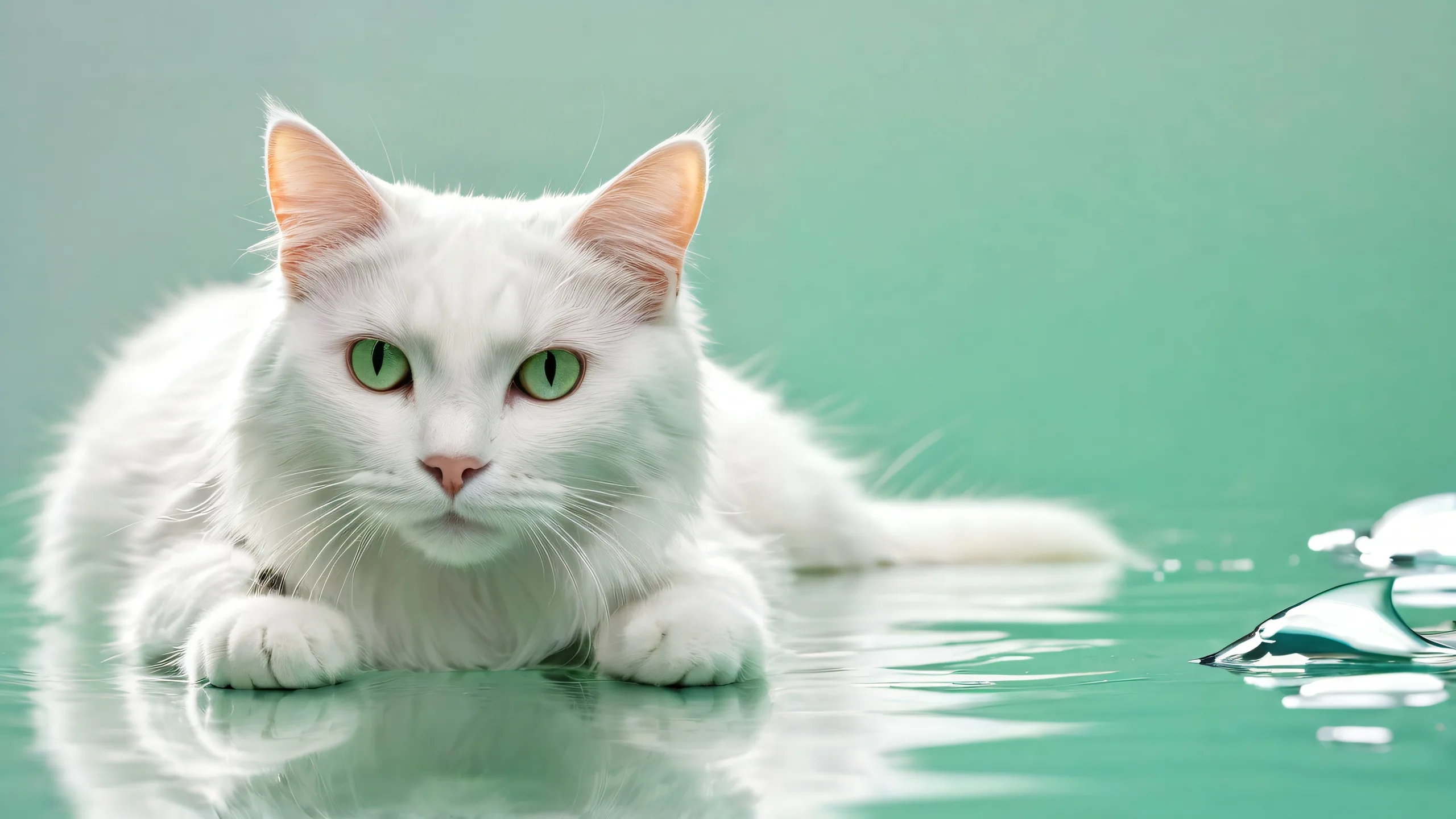 A captivating desktop image of a cat with fish in a vast, pure void, perfect for those who love whimsical and serene desktop backgrounds.