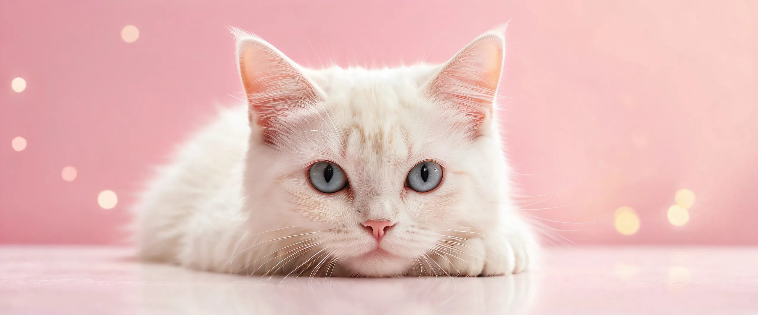 A beautiful cat sitting on a perfectly clean vast pure void desktop background with extreme depth of field, perfect for Desktop/PC