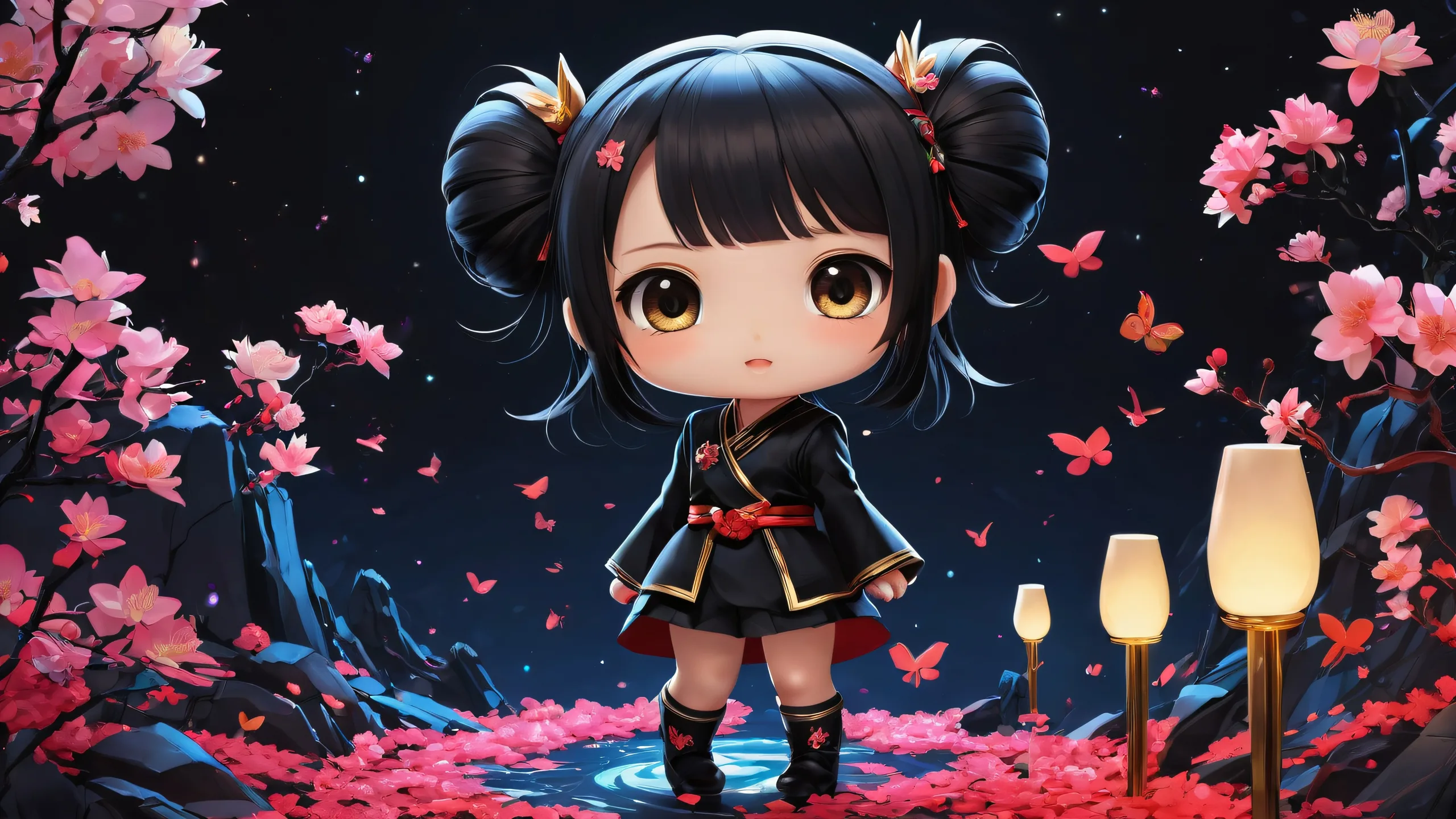 A beautifully crafted desktop wallpaper of Chibi Girls in a serene and vibrant Japanese-inspired setting for use on Desktop/PC