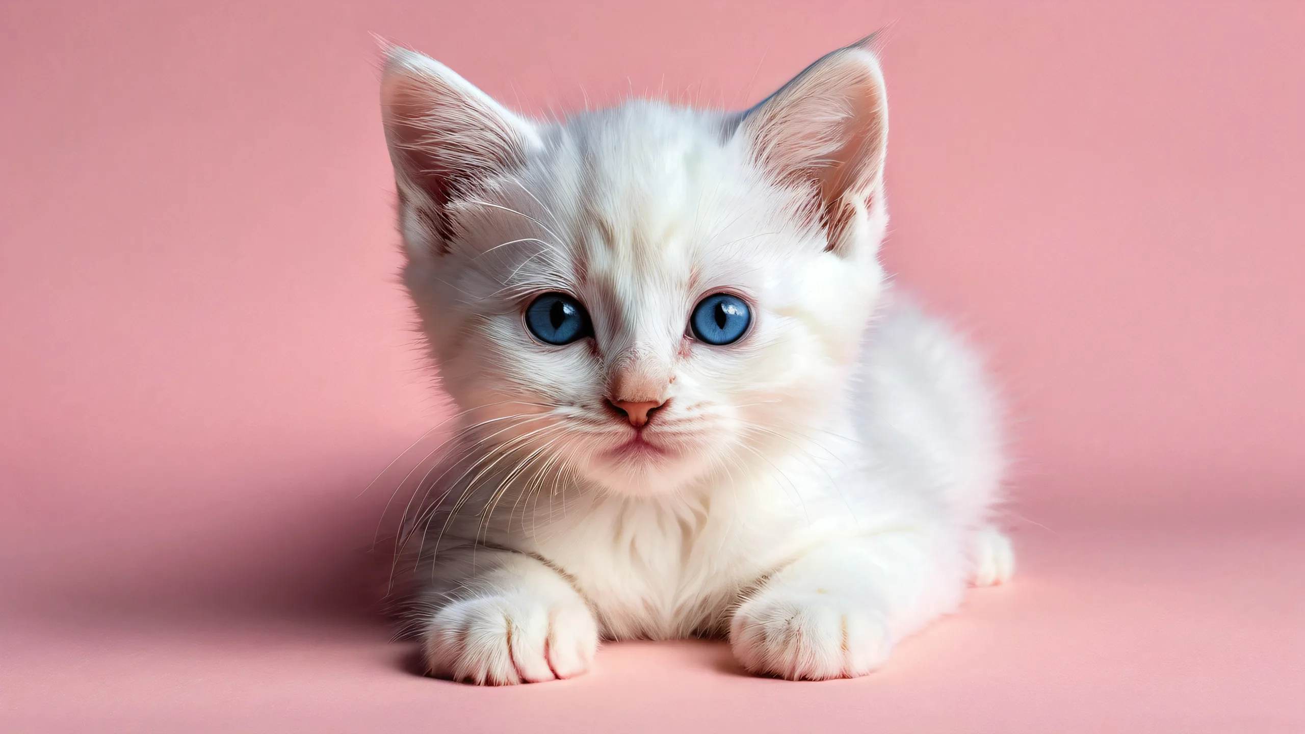 A kitten surrounded by a vast pure void on a dark mode desktop for a PC or computer.