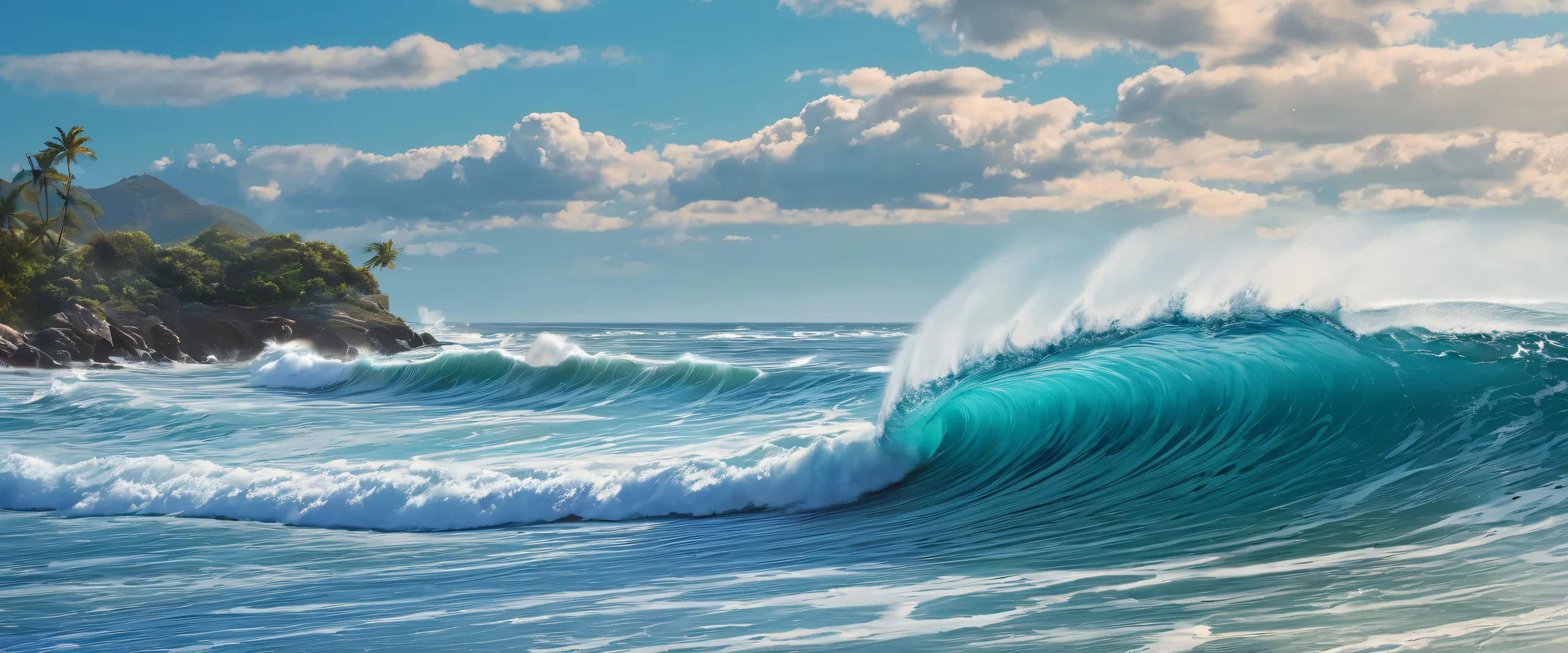A serene desktop scene featuring Wuthering Waves on a deep blue background, perfect for a PC or Desktop.