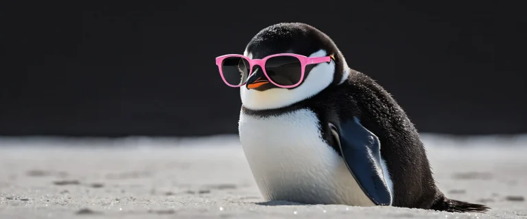 A whimsical penguin in sunglasses surrounded by a vast, pristine void on a desktop/PC.