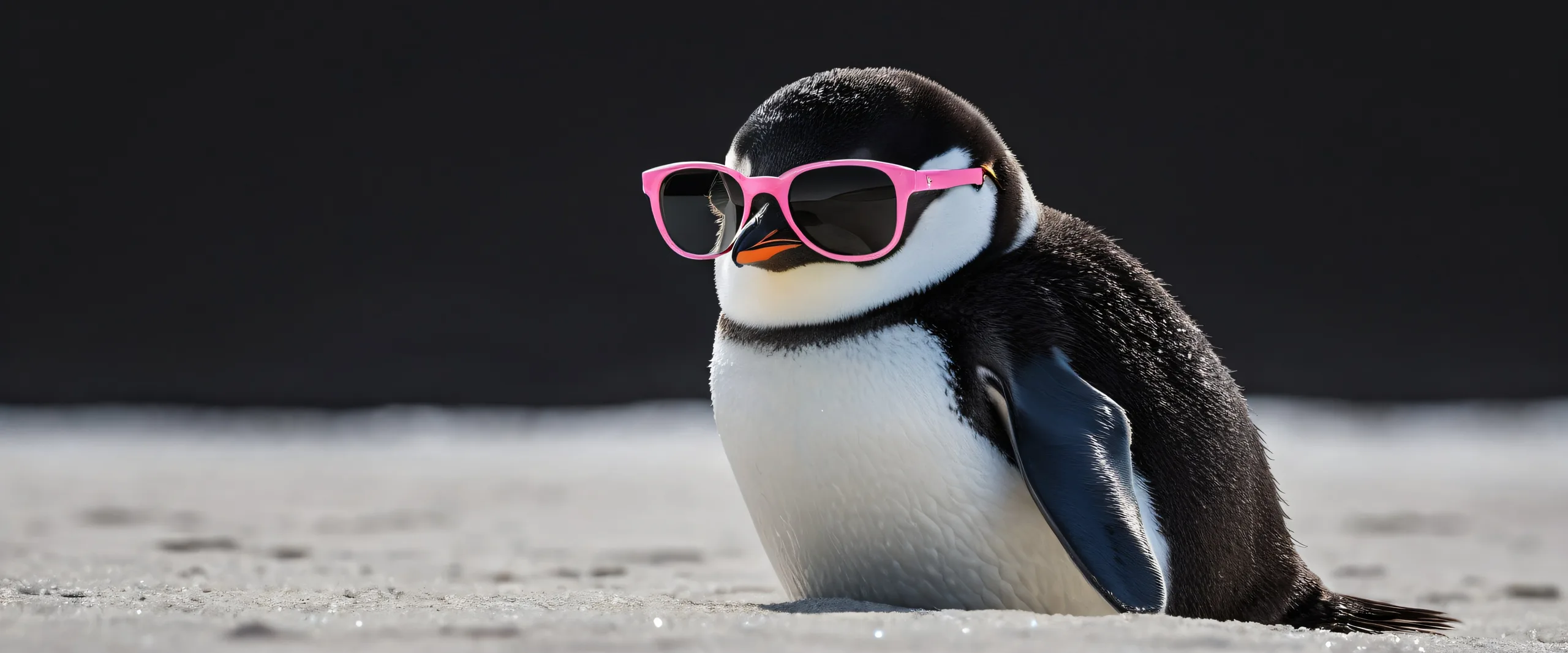 A whimsical penguin in sunglasses surrounded by a vast, pristine void on a desktop/PC.