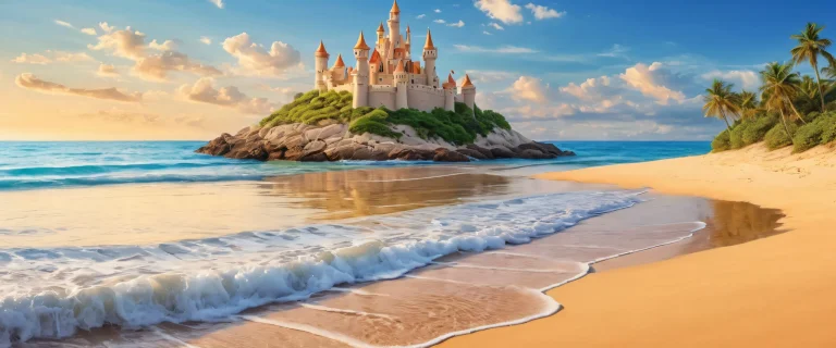 A breathtaking desktop wallpaper of a sand castle on a vast, pure void with an immersive experience for PC and Desktop users.