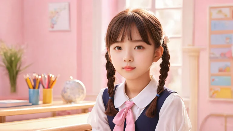 Une belle, award-winning desktop wallpaper featuring a school girl in a vast, pure void with extreme depth of field and ethereal lighting suitable for Desktop/PC.