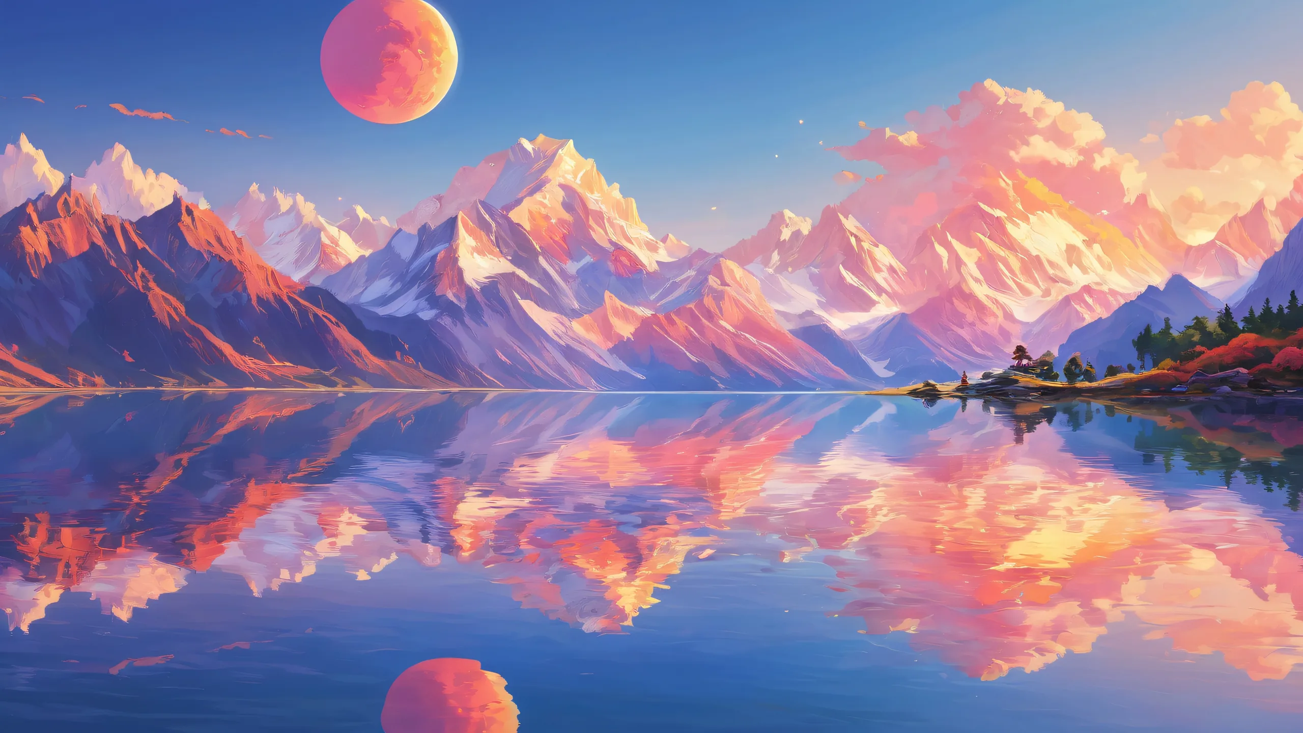 Ethereal desktop wallpaper featuring a serene tea oasis on a pure void background, perfect for PC and laptop users seeking a calming atmosphere.