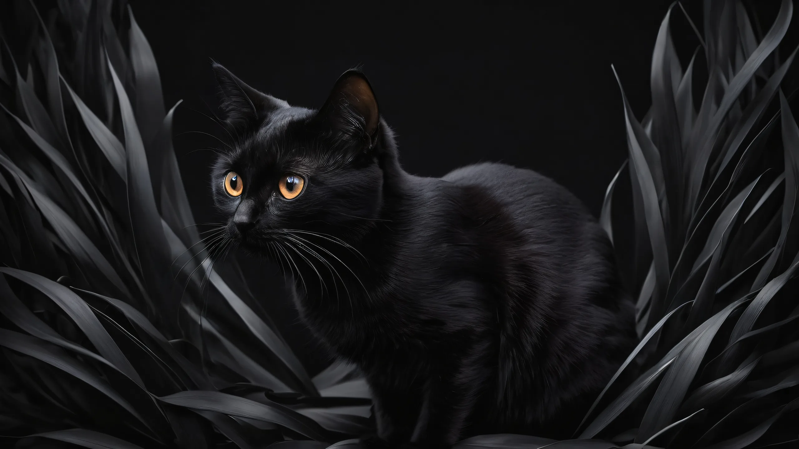 Breathtaking desktop wallpaper of a vast pure void with delicate cat ears and dark mode aesthetic, suitable for desktop/pc use.