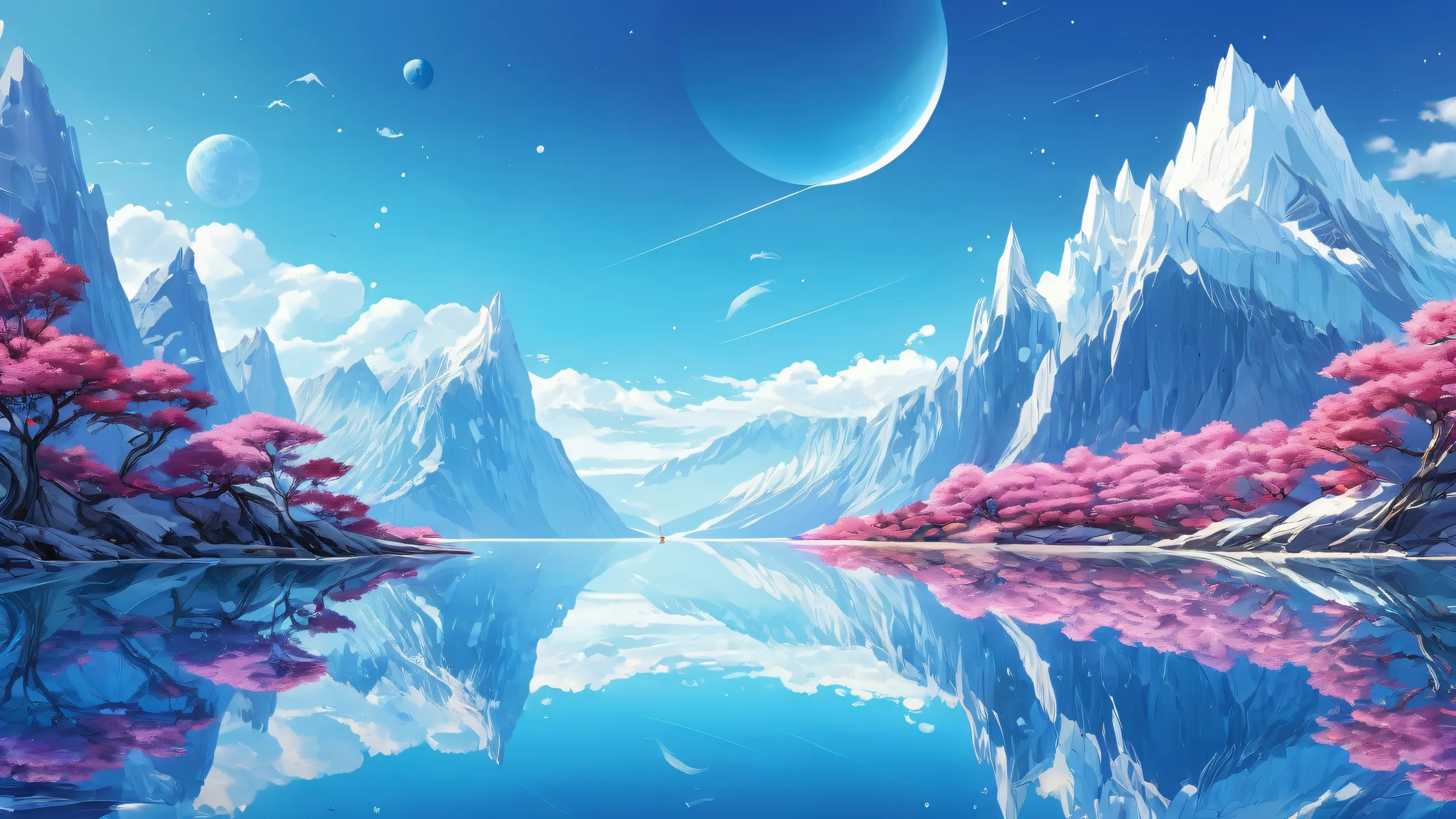 A serene and enchanting desktop scene of a pure void with radiant blues and whites, suitable for desktop/PC.